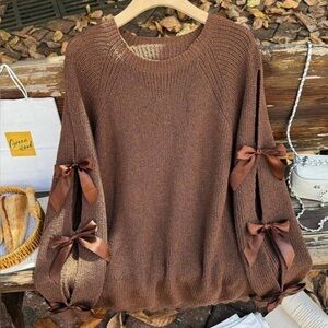 Brown Sweater with Ribbon Details